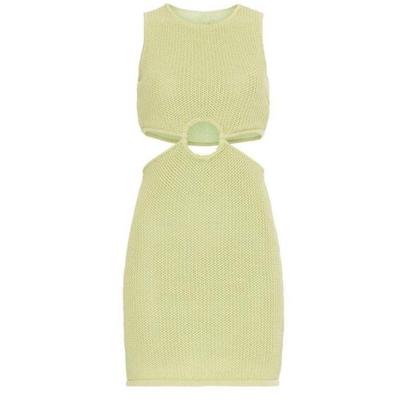 Ronny Kobo Chartreuse Green Crochet Mini Dress SMALL Cutout Resort Designer $295 - Picture 5 of 9